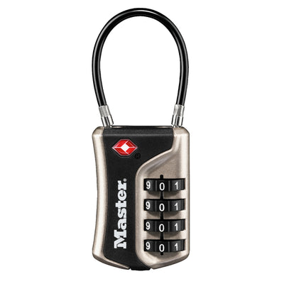 Master Lock - Vorhängeschloss Masterlock 4-stellige Zahlenkombination TSA flexibler Bügel schwarz 35 mm