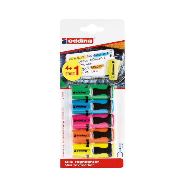 Edding - Highlighter 7 Mini 1-3mm sortiert Blister mit 4 + 1 Stück gratis | 10 Stück