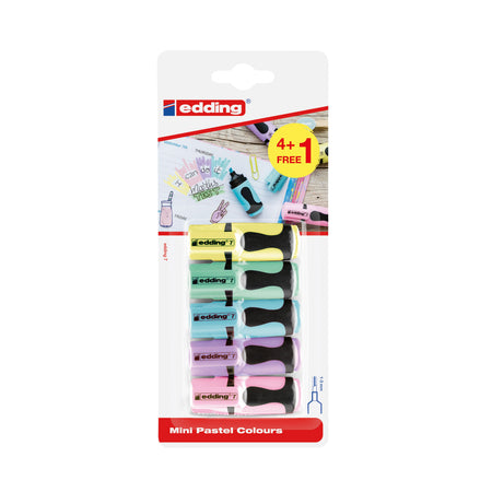 Edding - Textmarker 7 Mini 1–3 mm, Pastellfarben, Blister mit 4 Stück + 1 Stück gratis | 10 Stück
