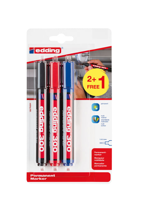 Edding - Filzstift 300 rund 1,5-3mm sortiert Blister mit 2+1 gratis | 10 Stück