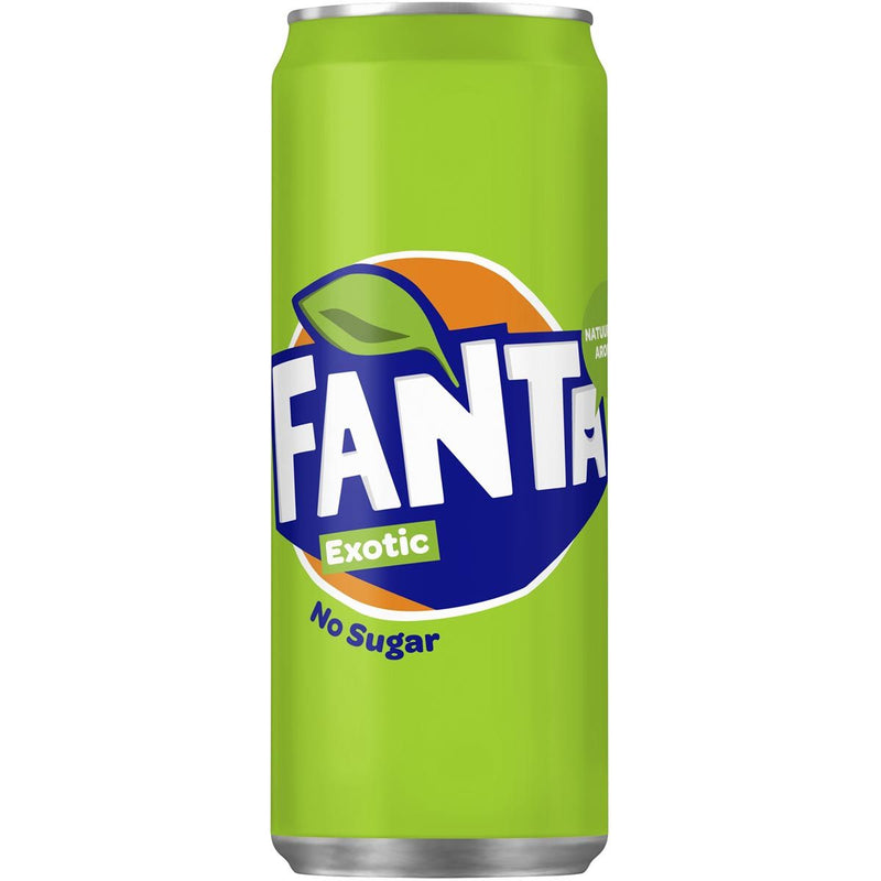 Fanta - Exotic No Sugar Erfrischungsgetränk, elegante 33-cl-Dose, 24er-Packung