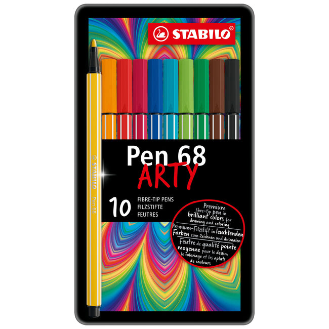 Stabilo - Filzstift Pen 68/10 Arty mittel, sortierte Dose mit 10 Stück