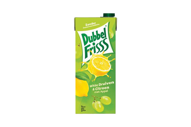DubbelFrisss - Fruchtgetränk, weiße Traube, Zitrone, Packung 1500 ml
