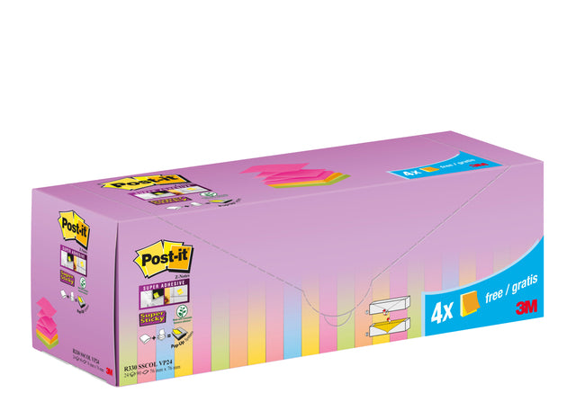 Notizblock 3m Post-it Z-Note R330 Edelstahl 76x76mm sortiert | Karton mit 24 Stück