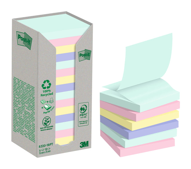 Notizblock 3m Post-it Z-Note R330 76x76mm Recycling | Holen Sie sich ein 16 Stück