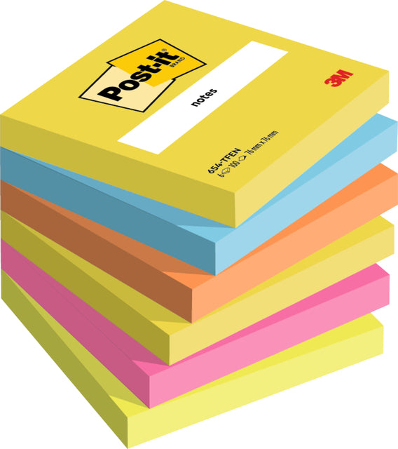 Notizblock 3m Post-it 654 76x76mm energetische Farben | Holen Sie sich ein 6 Stück