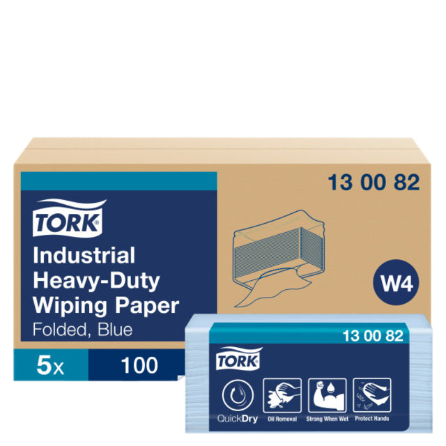 Tork - Reinigungstuch W4 Industrial Heavy-Duty gefaltet 3-lagig 5x100 Blatt blau 130082