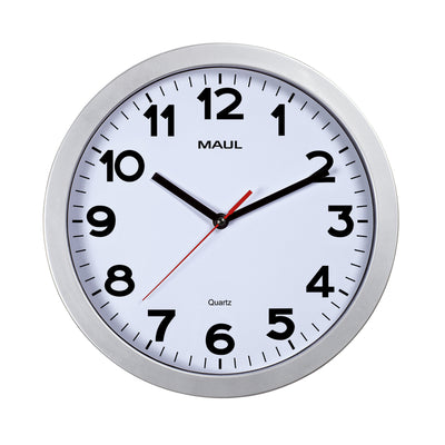 Maul - Wanduhr Step Quartz Ø30x5cm Kunststoff silber/weiß, geräuschlos drehend