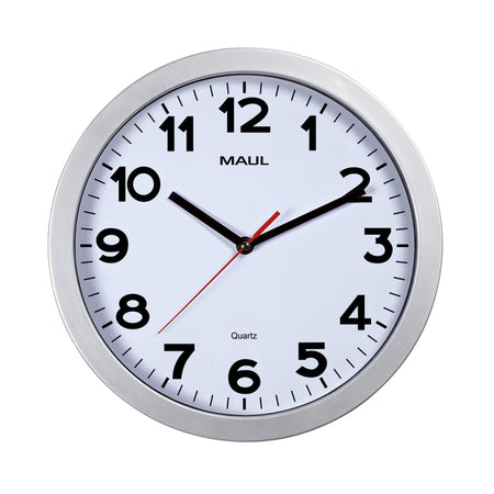 Maul - Wanduhr Step Quartz Ø30x5cm Kunststoff silber/weiß, geräuschlos drehend