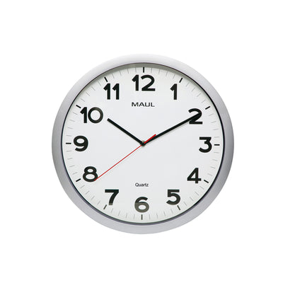 MAUL - Wanduhr Step Quartz Ø40x5cm Kunststoff silber/weiß, geräuschlos rotierend