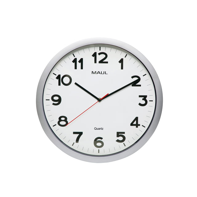 MAUL - Wanduhr Step Quartz Ø40x5cm Kunststoff silber/weiß, geräuschlos rotierend