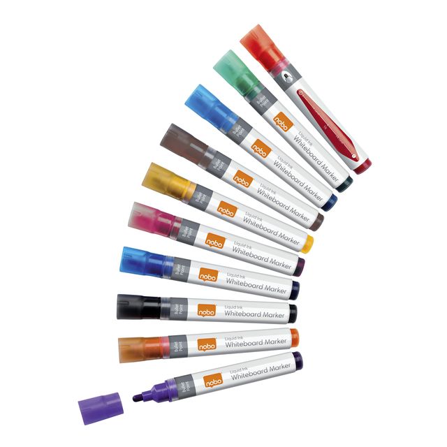 Nobo - Whiteboardmarker Flüssigtinte rund sortiert 3mm 10 Stück