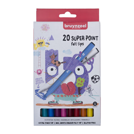 Bruynzeel - Filzstift Kids Super Point Set mit 20 Farben | 6 Stück