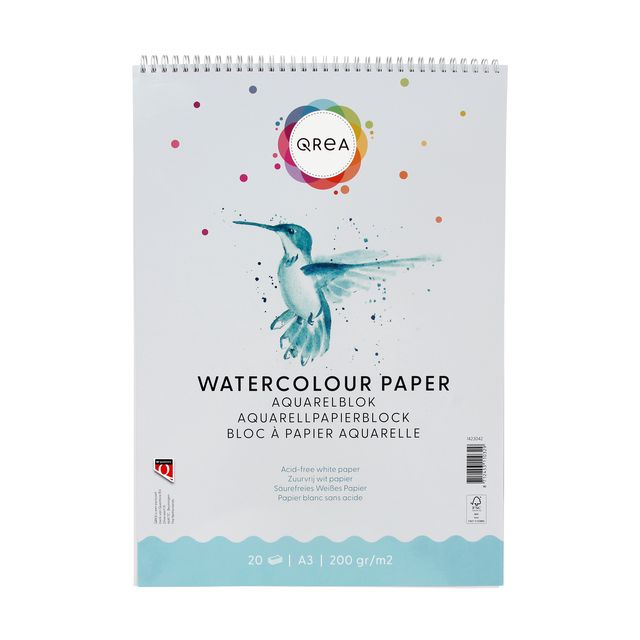 Qrea - Aquarellblock A3 20 Blatt 200gr Spirale