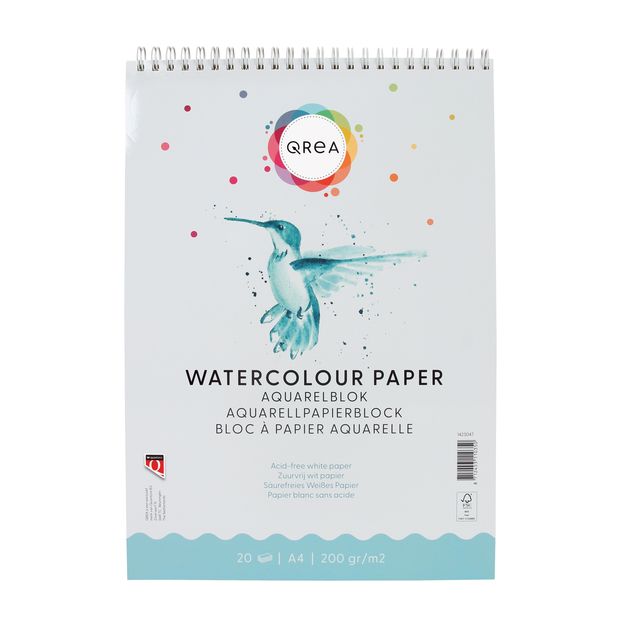 Qrea - Aquarellblock A4 20 Blatt 200gr Spirale | 5 Stück