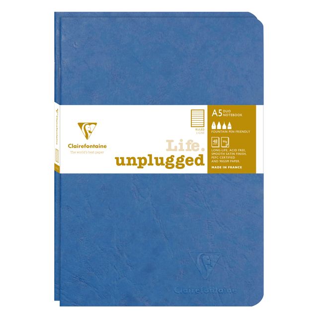 Clairefontaine – Notizbuch A5-Linie, 96 Seiten, 90 g, blaues Siegel, 2 Stück
