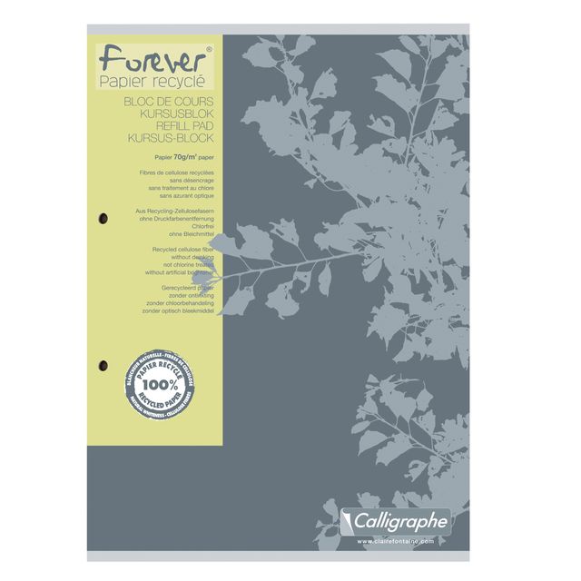 Clairefontaine - Kursblock Forever Calligraphe A4 Diamant 5x5mm 2-Loch 200 Seiten 70gr grau | 5 Stück