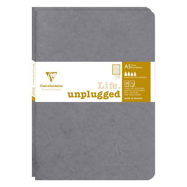 Clairefontaine – Notizbuch A5-Linie, 96 Seiten, 90 g, graues Siegel, 2 Stück