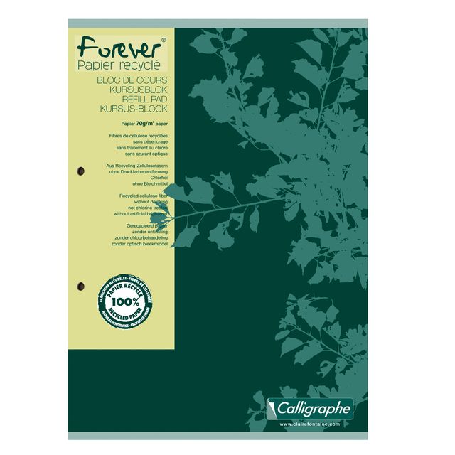 Clairefontaine - Kursblock Forever Calligraphe A4 Linie 2-Loch 200 Seiten 70gr grün