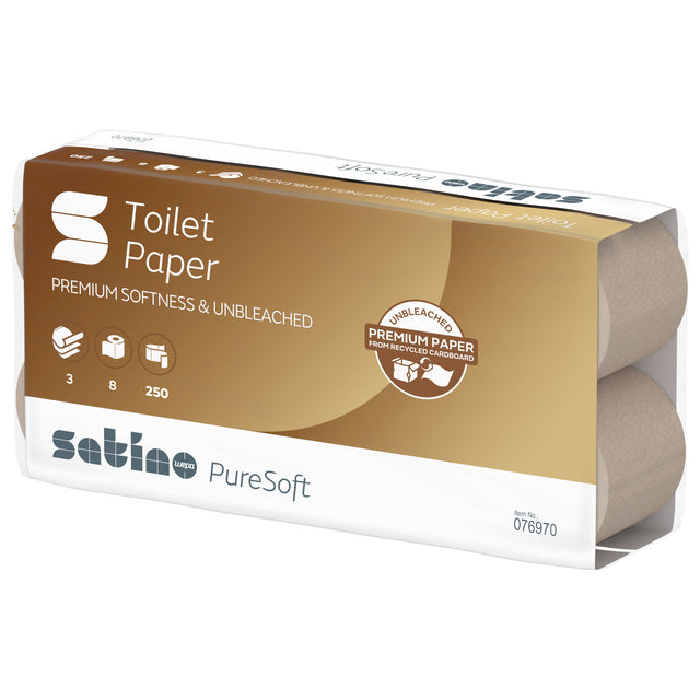 Satino von WEPA - Toilettenpapier Satino MT1 PureSoft 3-lagig 250 Blatt natur 076970
