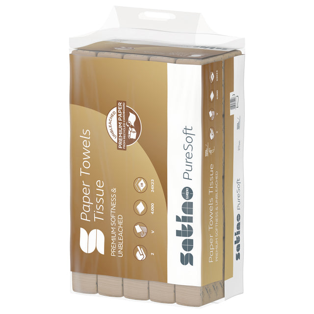 Satino von WEPA - Handtuch Satino PT3 PureSoft V-Falz 2-lagig 240x230mm 20x200 Blatt natur 277540