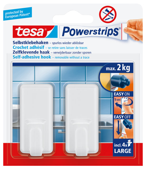 Tesa - Haken Powerstrips® LARGE Classic selbstklebend abnehmbar weiß 2 Stück