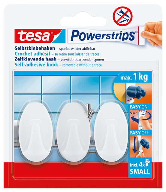 Haken tesa Steckdosenleisten klein oval selbstklebend weiß | Blister mit 3 Stück