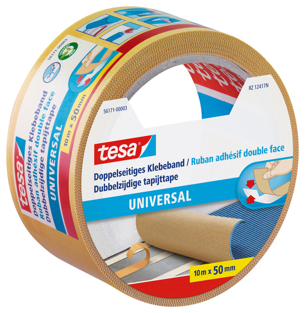 Teppichband Tesa Uni 50mmx10m doppelseitig weiß | Rollen Sie 10 Meter lang