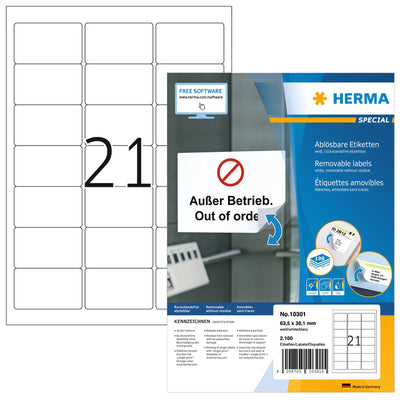 HERMA - Etikett 10301 63,5 x 38,1 mm, ablösbare weiße 2100 Etiketten