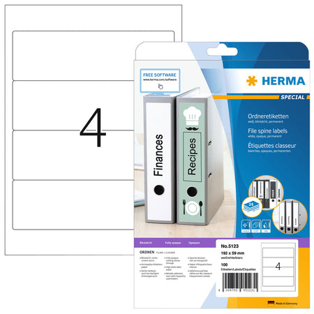 HERMA - Rückenetikett 5123 192x59mm selbstklebend weiß 100 Etiketten