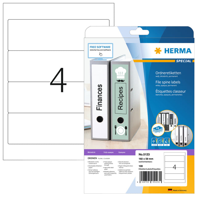 HERMA - Rückenetikett 5123 192x59mm selbstklebend weiß 100 Etiketten