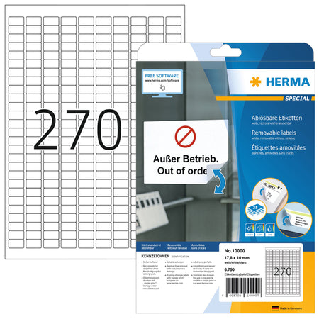HERMA - Etikett 10000 17,8 x 10 mm abnehmbare weiße 6750-Etiketten