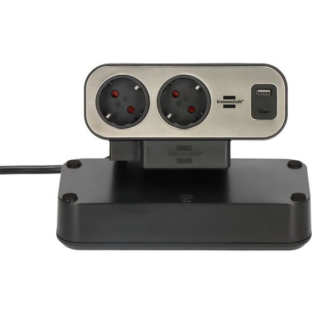 Brennerstuhl - Estilo Schreibtisch-Steckdosenleiste 10-fach inklusive 1 USB C, 1 USB A, 2 Meter silber/schwarz | 4 Stück
