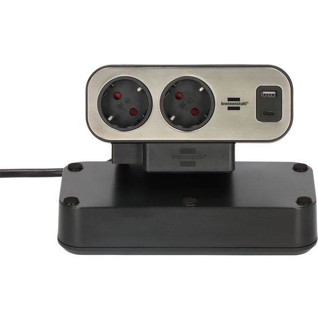 Brennerstuhl - Estilo Schreibtisch-Steckdosenleiste 10-fach inklusive 1 USB C, 1 USB A, 2 Meter silber/schwarz | 4 Stück
