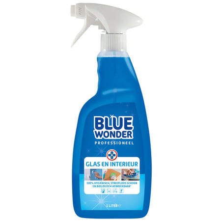 Blue Wonder - Glasreiniger Professionelles Glas- und Innenspray 1 Liter | 6 Stück