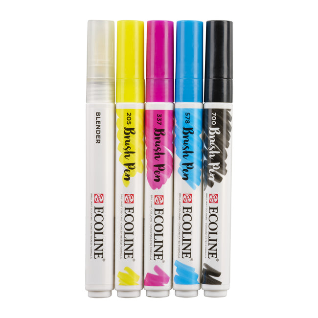 Talens - Ecoline Pinselstift, 5er-Packung, sortiert