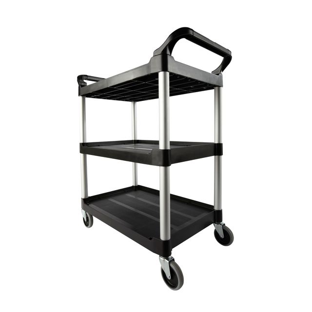 Rubbermaid-Handelsprodukte – Servierwagen mit 10-cm-Schwenkrädern, schwarz