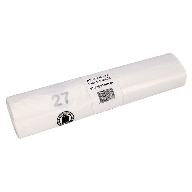 Cleaninq - Abfallbeutel 65/25x140cm HDPE recycelt T25 240L transparente Rolle mit 10 Stück