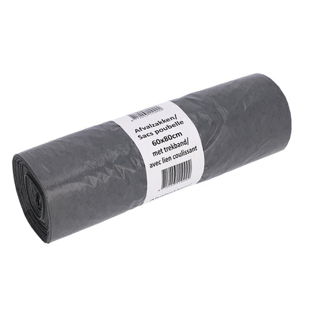Cleaninq - Abfallbeutel 60x80cm LDPE recycelt T30 60L mit Kordelzug, graue Rolle mit 25 Stück