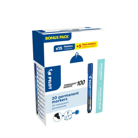 Pilot - Filzstift 100 rund, fein, blau, 15er Box + 5 gratis