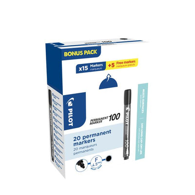 Pilot – Filzstift 100 rund, fein, schwarz, 15 Stück + 5 Stück gratis