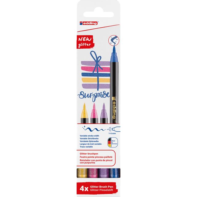 Edding - Brushpen 1340 Glitzer, sortiert, 4er-Set