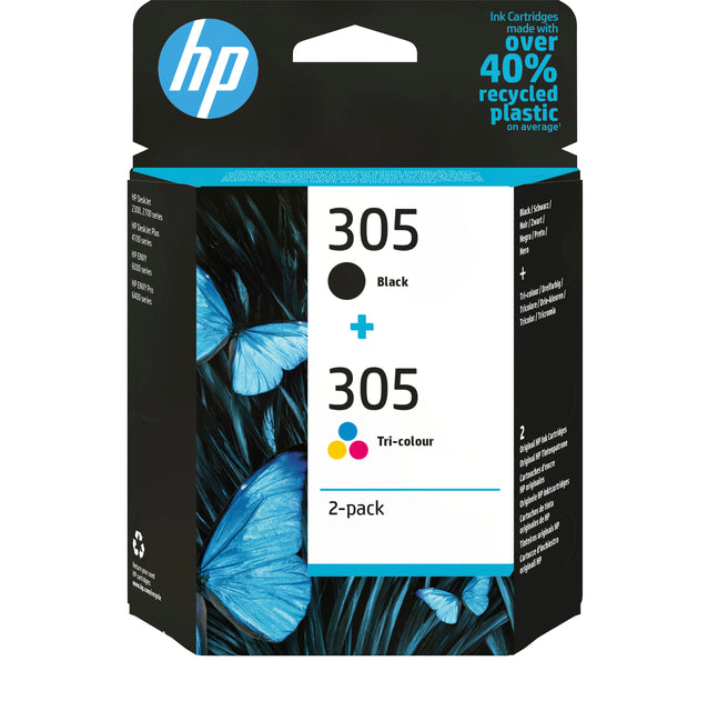 HP inktcartridge 305, 100-120 pagina's, OEM 6ZD17AE, 1 x zwart en 1 x 3 kleuren