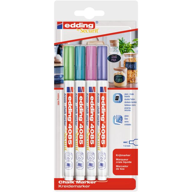 Edding – Kreidemarker 4085, rund, 1–2 mm, sortiert, Blister mit 4 Stück