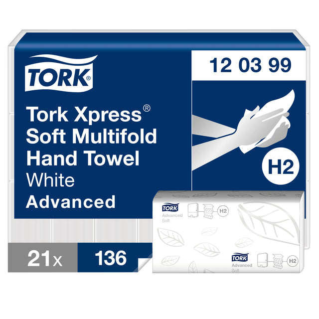 Tork - Handtuch H2 Xpress Advanced Multifold 2-lagig 212x340mm 21x136 Blatt weiß 120399
