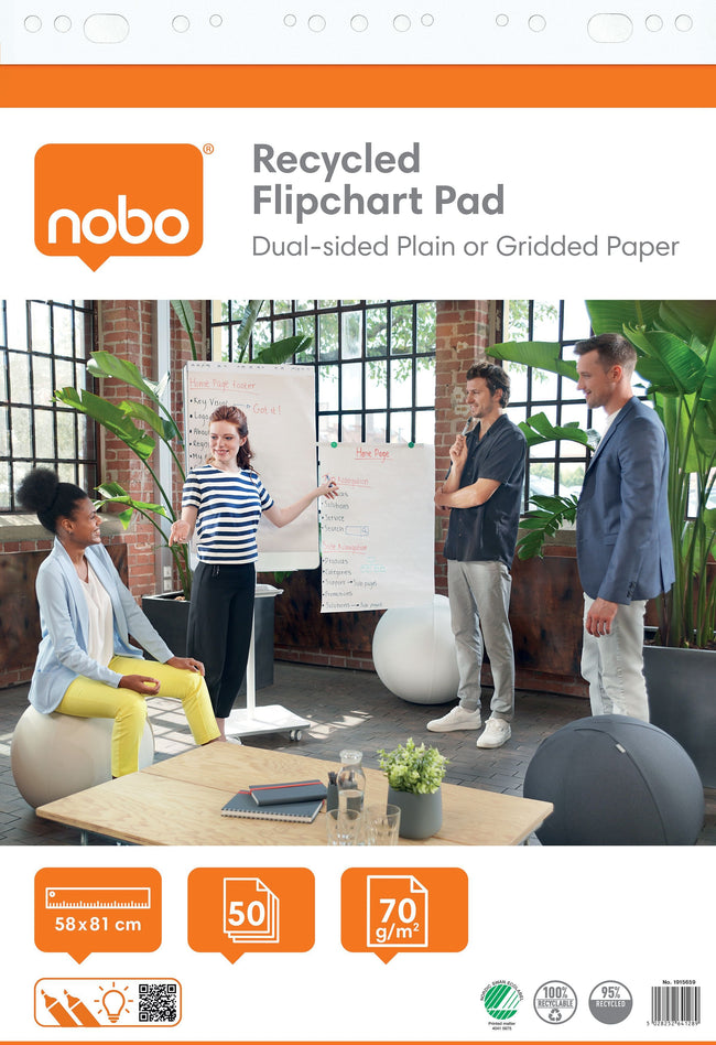 Nobo – Flipchart-Papier, recycelt, 58 x 81 cm, doppelseitige Rolle, 50 Blatt
