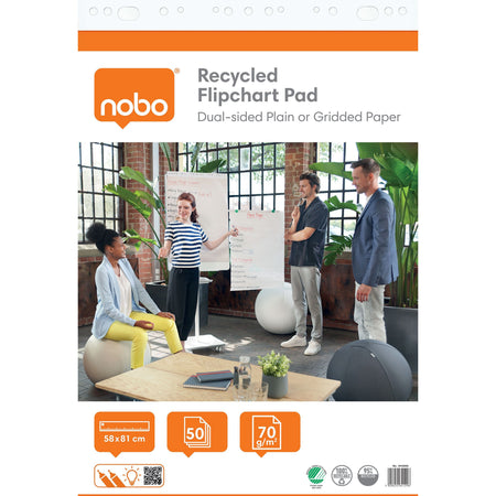 Nobo – Flipchart-Papier, recycelt, 58 x 81 cm, doppelseitig, blanko, 50 Blatt