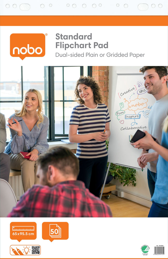 Nobo - Flipchart-Papier Standard 65x95cm doppelseitig blanko 50 Blatt | 2 Stk