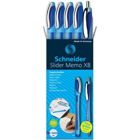 Schneider - Slider Memo XB Kugelschreiber blau 4 Stück + 1 gratis Slider Kugelschreiber