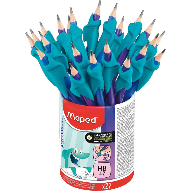 Maped - Graphitstift Kidy Learn mit Radiergummi und Fingerhilfe, Dose mit 22 sortierten Teilen